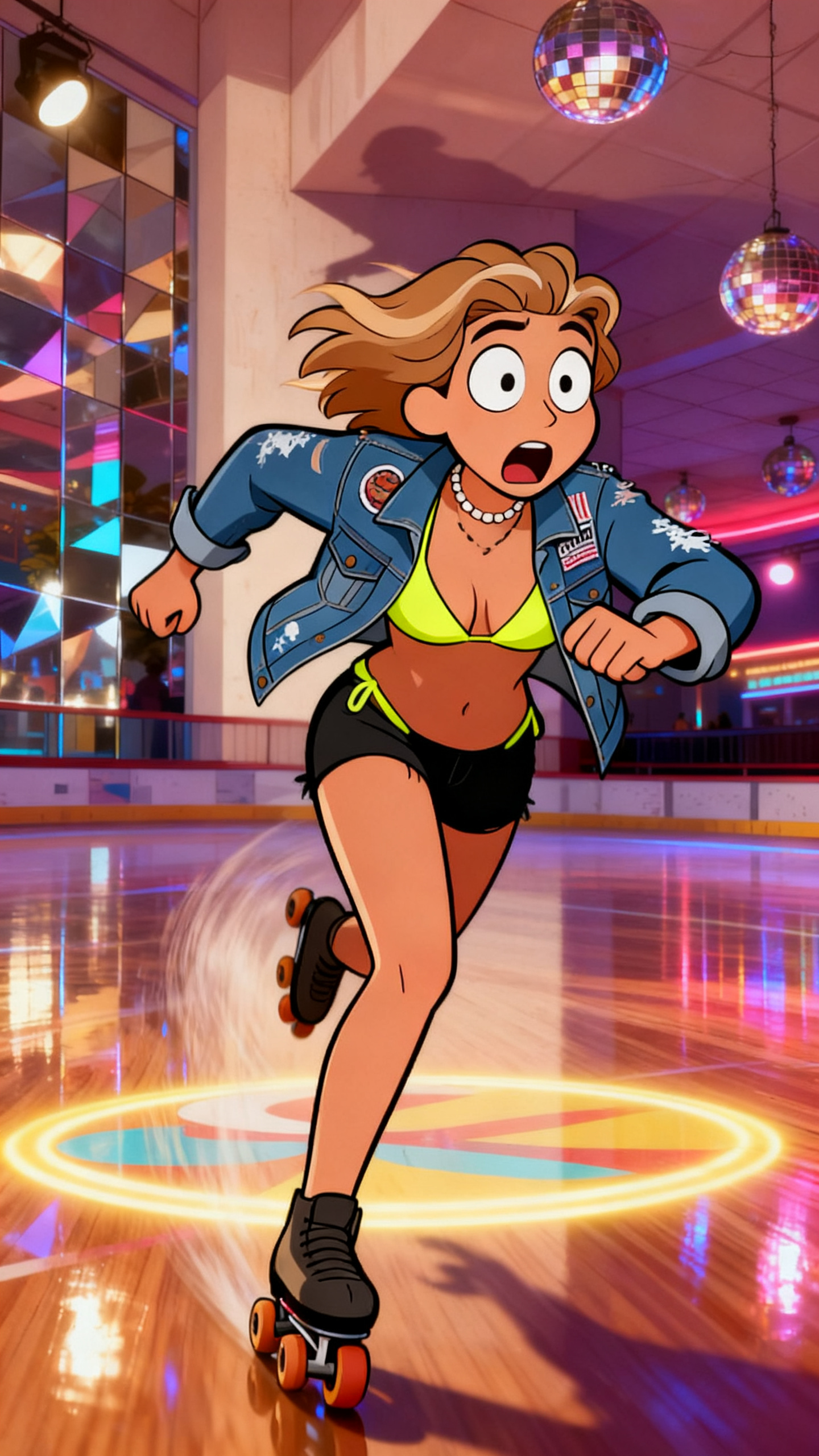 Cartoon Character in Real Scene + Roller Rink