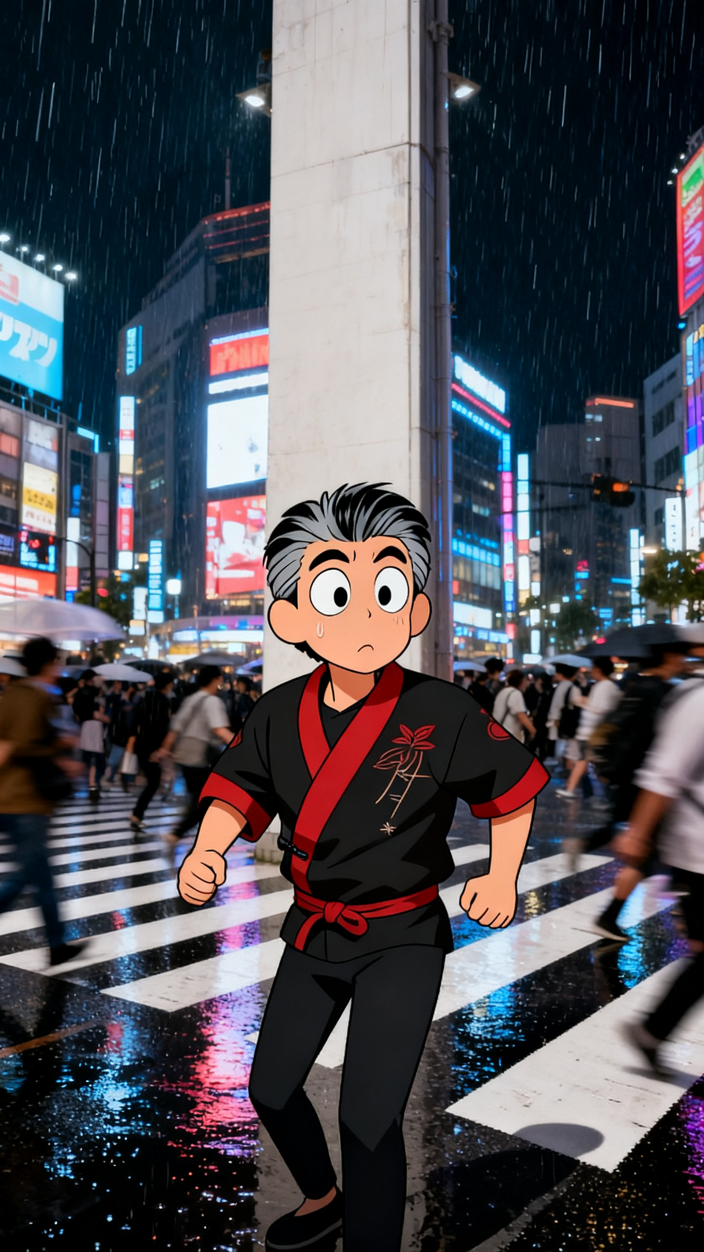 Cartoon Character in Real Scene + Shibuya Crossing, Tokyo