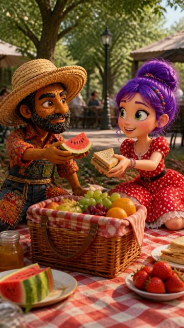 having a picnic lunch at the park Storyboard