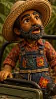 Captain Elias Ocampo stands in an open jeep, surrounded by lush greenery. The camera captures his awe-struck expression as he gazes at something incredible in the distance. Emotional tone: astonished, speechless. Gillbert the Fisher Puppet, sitting beside Captain Elias in the jeep, turns his head slowly to follow Captain Elias's line of sight. His claymation eyes widen in disbelief. Emotional tone: excited, hopeful. The camera pans to reveal a towering Brachiosaurus gracefull Storyboard cover art