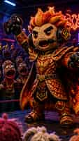 In a dimly lit underground puppet arena, Phoenix Knight at the PC Bang stands in the center ring, surrounded by an enthusiastic puppet crowd. The atmosphere is charged with anticipation. Emotional tone: announcer-like, enthusiastic. Phoenix Knight at the PC Bang gestures toward two colorful sock puppets at the edge of the ring. One puppet has a sly, confident expression, while the other looks eccentric and colorful, reminiscent of a parrot. Emotional tone: amused, storytellin Storyboard cover art