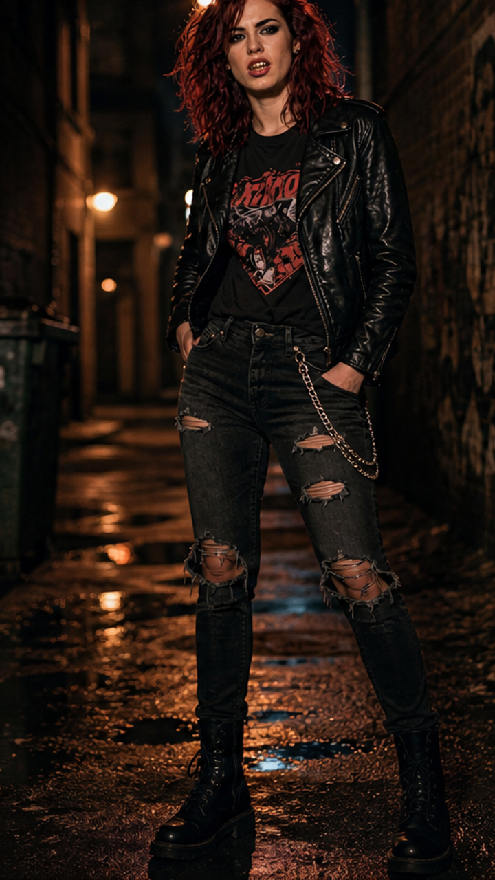 In a dimly lit alley, Auto-character stands with a defiant look, sporting gold teeth and a chain wallet. The camera captures the gritty vibe of the scene. Emotional tone: sarcastic, matter-of-fact. Auto-character, looking slightly unhinged, gestures wildly while referencing their chaotic past. The background shows a wall with graffiti and torn posters. Emotional tone: cynical, animated. Close-up on Auto-character's face, their expression a mix of frustration and humor as they Storyboard cover art