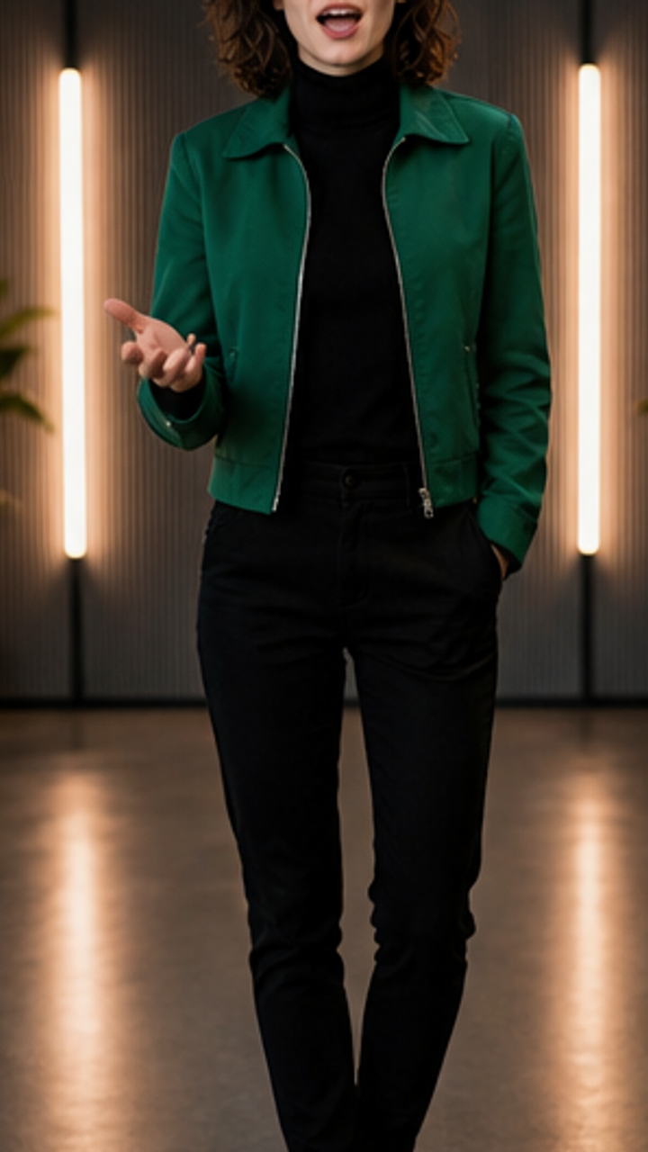 On-camera presenter speaking directly to camera in a clean, modern studio. Storyboard cover art