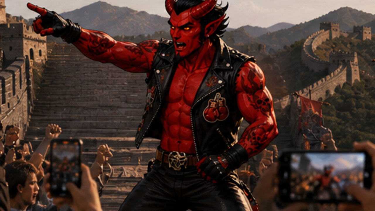 Fighter One VERSUS Fighter Two — the two characters battle each other one-on-one using their own distinct abilities, powers, and fighting style, inside great wall of china, surrounded by a roaring live crowd of spectators cheering and filming on phones. Filmed entirely from the perspective of a spectator sitting in the audience: wide handheld audience-view shots with the crowd visible in the foreground and edges of the frame the whole time. One continuous escalating fight; do not cut to a different location. Storyboard cover art