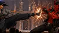 Fighter One VERSUS Fighter Two — a non-stop one-on-one FIGHT where the two characters battle each other the entire time using their own distinct abilities, powers, and fighting style. EVERY scene is active mid-combat action — punches, kicks, blocks, dodges, throws, and special moves connecting — shot dramatically like a 2D side-view fighting game with both fighters in profile. NO scene shows preparation, posing, walking up, talking, or any spoken dialog; it is pure fighting from start to finish. Performed on a RAISED THEATER STAGE lifted above the audience, with roman colosseum built as the stage backdrop/set behind them like a Las Vegas stage show with dramatic stage lighting and spotlights. Filmed from a seated audience member's point of view looking up at the stage: the backs of heads and silhouettes of the SEATED CROWD fill the foreground across the bottom of frame, all facing the stage, with the elevated stage and the fight clearly above and in front of them. The fight stays up on the stage the entire time; one continuous escalating fight, no cuts to another location. Storyboard cover art