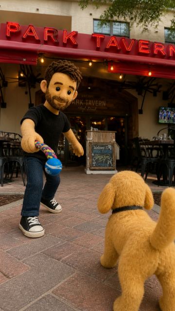 playing with sundance outside at park tavern in delray beach Storyboard